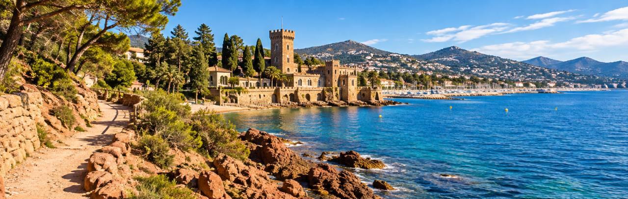 Coastal trail and Château de la Napoule on the Mediterranean