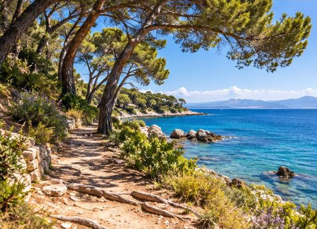 Mediterranean coastal trail on the Lérins Islands