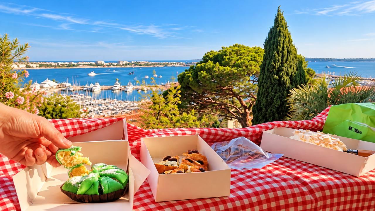 Local pastries shared above Cannes harbour
