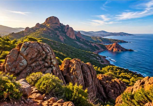 Pic du Cap Roux red rocks overlooking the Mediterranean in the Estérel
